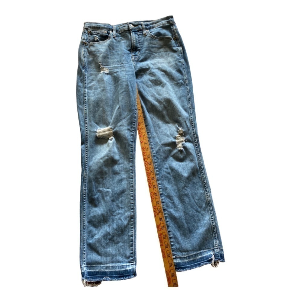 J crew vintage straight jeans size 29 women blue distressed wash open Hems